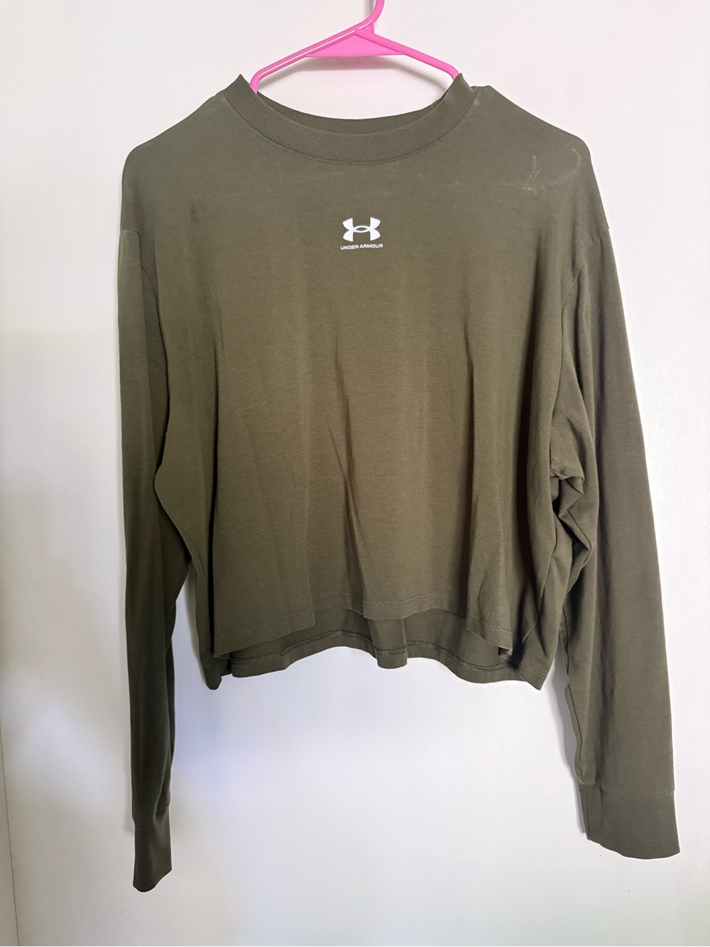 Under Armour Olive Green Long Sleeve Cropped Crewneck Sweatshirt